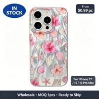 Coque TPU scintillante motif étoiles de mer et coquillages d'hibiscus rose estival, Housse souple antichoc pour iPhone 17 16 15 14 13 Pro Max