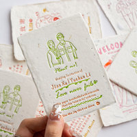 Carte postale d'invitation de mariage écologique en papier grainé, imprimée offset avec estampage à chaud, pour affichage de bijoux et usage professionnel