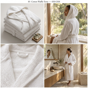 Albornoz de Lujo de Algodón Waffle Terry 430GSM con Capucha, Absorbente, Unisex, para Hotel y Spa, Blanco - Product Image 5