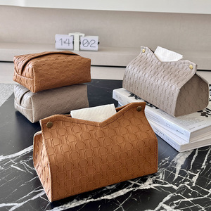 Boîte à mouchoirs en cuir moderne avec fermeture à pression, design carré, pour voiture et salle de bain - Product Image 4