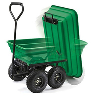 4 Roues 300kg 125L Grand Plateau en Plastique Remorque Utilitaire Hand Truck Mesh Metal Crate Trolley Tool Cart Dump Lawn Wagon OEM