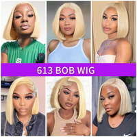 Perruque Bob Blonde 613 en Cheveux Humains, Perruque Lace Front 13x4 Pré-Pluckée, Densité 180, Perruque Courte Blonde en Cheveux Humains
