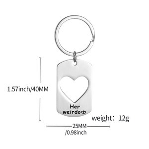 Venta al por mayor llavero forma de corazones pareja llaveros de acero inoxidable su loco grabado Diy llaveros Regalos de San Valentín para parejas - Product Image 5