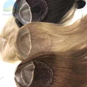 Toupet de <span class=keywords><strong>cheveux</strong></span> européens vierges noués à la main pour femmes, postiche de <span class=keywords><strong>cheveux</strong></span> humains à grande base, topper de <span class=keywords><strong>cheveux</strong></span> bruns <span class=keywords><strong>avec</strong></span> dentelle mono, 100 - Product Image 6