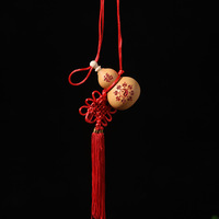 Ornement suspendu en calebasse naturelle, style bouddhiste, avec tête de dragon gravée, pièces des cinq empereurs, nœud chinois et pompon, pour la fortune et la prospérité