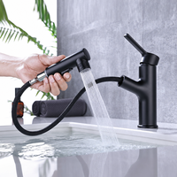 Robinet de lavabo extractible à double jet, avec bouton de commande, monocommande, à poser sur le comptoir, mitigeur en céramique