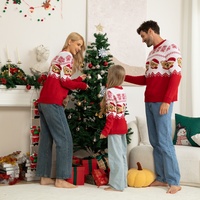 Pull de Noël familial assorti, motif ours mignon en jacquard, pull rouge flocon de neige, tricot parent-enfant, tenues festives d'hiver
