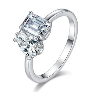 خواتم خطوبة فاخرة من الفضة عيار 925 مع حجر موسانيت ماسي بقطع وسادي 2 قيراط على شكل قطرة ماء للنساء، مجوهرات زفاف - Product Image 5