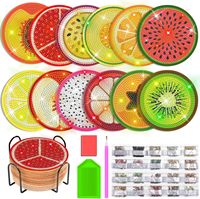 Kits de dessous-de-verre personnalisés en diamant pour fruits - Ensemble de dessous-de-verre artistiques en diamant à faire soi-même avec accessoires pour la décoration créative de la maison