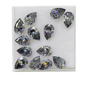 HQ GEMS GRA VVS1 Clarity Gray Moissanite 5x7mm To 10x14mm Pear Cut Grey Moissanite Diamond Loose Pear Moissanite