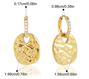 Conjunto de Joyería de Acero Inoxidable Chapado en Oro de 18K, Collar con Colgante de Disco Martillado, Pulsera y Pendientes, Textura Irregular - Product Image 4