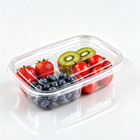 Boîte à emporter en PET à 4 compartiments avec couvercle, logo personnalisé, jetable, transparente, scellée, pour repas, vente en gros, en stock