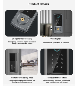 New Lock with App Control Tuya <b>Wifi</b> Deadbolt Smart Lock Auto Unlock Password <b>Card</b> Fingerprint Key Unlock for Wooden Door Lock - Product Image 2