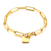 Bracelet étanche plaqué or 18 carats pour femme, minimaliste, avec breloque carrée unie, chaîne trombone, cadeau pour femmes et jeunes filles