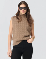 Gilet sans manches en laine et cachemire pour femme, col roulé, tricot torsadé, brodé sur mesure