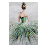 Peinture à l'huile sur toile acrylique texturée verte, 100% faite à la main, représentant une ballerine, art mural moderne 3D pour la décoration de la chambre des filles