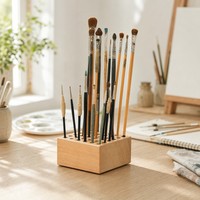 Organisateur et support de rangement pour pinceaux à peinture à 36 trous, bloc en bois pour crayons et pinceaux