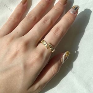 Dylam Wholesale 18k Gold Plated Jewelry Simple Leaf Shape <b>Open</b> <b>Ring</b> Adjustable Women Fashion <b>Rings</b> - Product Image 2