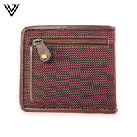 Dompet Pria Kulit Sapi Nappa Pendek Anti RFID Motif Titik Lapisan Katun Penutup Lipat Dua Merek VAND Kapasitas Besar