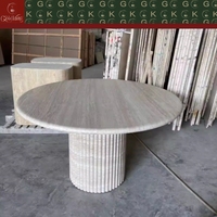 Table basse GOLDKING beige en travertin pour salon, base cannelée, personnalisable OEM ODM, vente directe