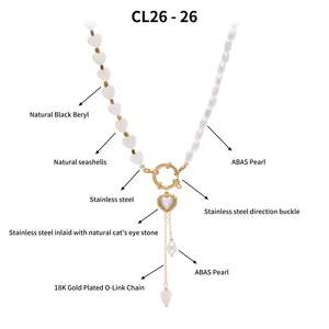 Collana con Ciondolo Asimmetrico a Cuore ABAS con Perle e Occhio di Tigre, Placcata in Oro 18K, Girocollo in Acciaio Inossidabile con Nappa per Donne - Product Image 5
