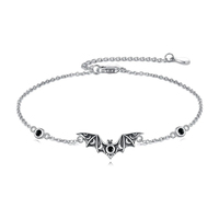 Bijoux en gros, bracelet chaîne gothique en argent 925 oxydé avec lune et chauve-souris pour cadeau d'Halloween