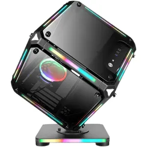 2023 New Design Cyberpunk Cube Tempered Glass Full Tower ATX Gaming Case With RGB Light With Stable Base Metal Bed