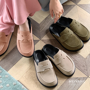 Chaussures demi-glissantes en cuir de vachette véritable pour femmes Bockeno semelle épaisse douce paresseux pour pantoufles pour printemps été usage domestique - Product Image 3