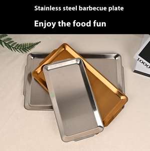 Fábrica al por mayor coreano Rectangular oro servir platos de cena de acero inoxidable barbacoa <span class=keywords><strong>Sushi</strong></span> servir platos bandeja de aperitivos - Product Image 5