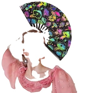 Éventail pliant en bambou noir de 33 cm avec tissu réfléchissant, sculpté à la main, cadeau d'affaires promotionnel pour l'Europe - Product Image 2