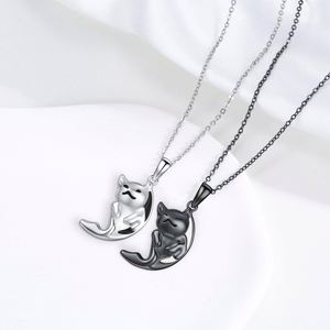 Collares De Pareja Cute Cat <b>Matched</b> Charm Couple <b>Necklace</b> Set Personality Couple Jewelry Black and White cat <b>Necklace</b> - Product Image 2