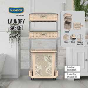 Panier à linge à 2 niveaux, doté d'une construction robuste, de deux compartiments pour le tri, idéal pour toutes les pièces. - Product Image 3