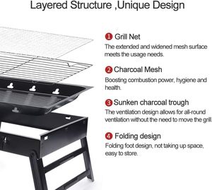 Parrilla Portátil Plegable Multifuncional de Acero Negro para Exteriores, Estilo Tradicional, Acabado Electrochapado, para Asar en Casa - Product Image 3