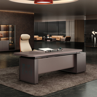 Meubles de bureau luxueux avec éclairage LED, placage de bois moderne E0, bureau de direction en forme de L pour PDG, patron et responsable