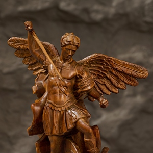 Estatua de Madera del Arcángel Miguel, Escultura <span class=keywords><strong>Redonda</strong></span> Completa, Ángel Guerrero de Boj que Derrota al Mal para la <span class=keywords><strong>Iglesia</strong></span> Cristiana y Decoración del Hogar - Product Image 5