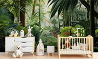 Papier Peint Vinyle Soie Moderne Personnalisable Effet Forêt Tropicale, Autocollant, Imperméable, Anti-Moisissure, Écologique pour Appartement et Hôpital