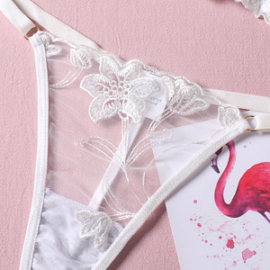 Set Intimo in Pizzo Ricamato <span class=keywords><strong>Bianco</strong></span> con <span class=keywords><strong>Reggiseno</strong></span> a Fascia e Slip, Vendita all'Ingrosso di Lingerie <span class=keywords><strong>Trasparente</strong></span> in Rete - Product Image 5