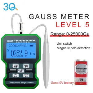 3Q Meteran Gauss Digital Portabel, Alat Ukur Efek Hall Probe Gauss Tesla Meter untuk Uji Magnet 1%