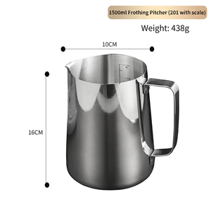 Mousseur à lait manuel en acier inoxydable DF826, tasse de 1500 ml, échelle graduée 10 cm x 16 cm, pour café, latte art, pichet à lait - Product Image 1