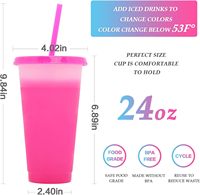 10pcs-set 24oz 710ml sans BPA nouveauté réutilisable paillettes tasse froide gobelet réutilisable en plastique couleur changeante tasses avec paille