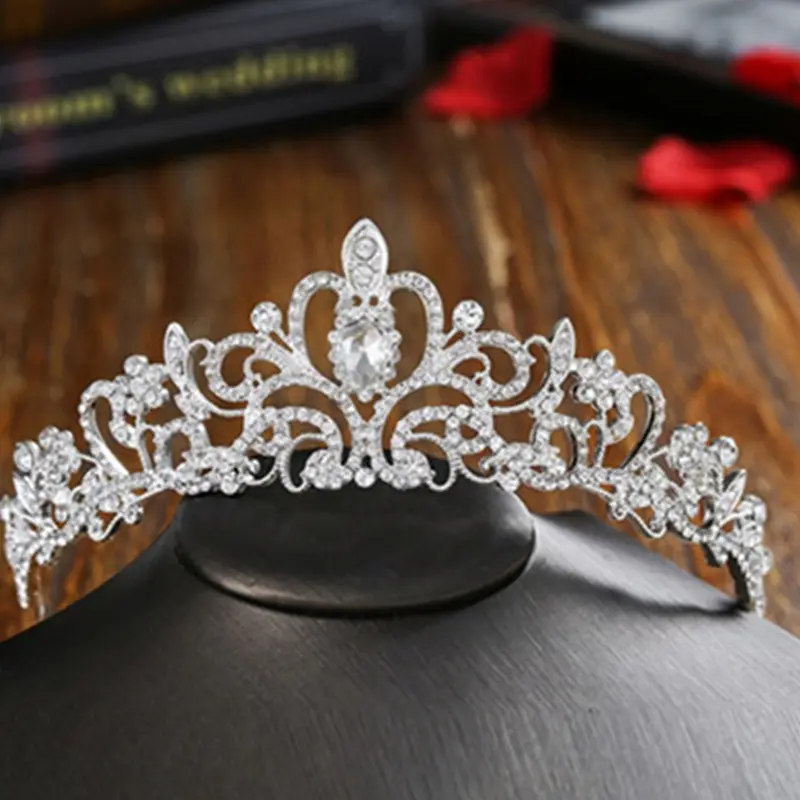 High quality for girl wedding bridal hair accessories clear rhinestones shiny tiara and bridal crown