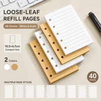 Papier de recharge A8, feuilles mobiles, 40 feuilles, pour agenda rechargeable, planificateur mensuel, lignes, grille, vierge, recharge pour mini-classeur M5 à 5 trous