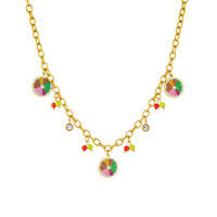Collier pendentif multi-éléments haut de gamme et tendance pour femme, en acier inoxydable, avec zircon et pendentif en forme de tranches de citron colorées style dessin animé