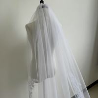 Voile de mariée long de 3 mètres en dentelle appliquée pour femme, avec peigne en métal et voile en tulle