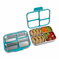 Boîte à lunch en acier inoxydable à 4 compartiments, étanche, compatible micro-ondes, de qualité alimentaire, avec couvercle en acier inoxydable, OEM, approvisionnement en gros pour les repas