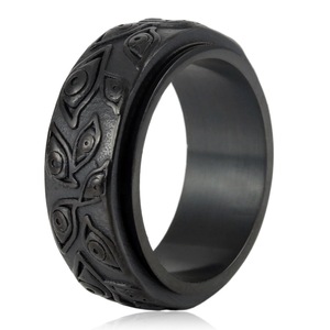 Evil Eye <b>Titanium</b> Steel <b>Ring</b> For Men Rotatable Retro Style Stress Relieving Jewelry Gold Color Plant Pattern Geometric Design - Product Image 4