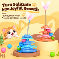Jouet tournant pour chat à quatre niveaux avec plumes, balles et piste interactive en plastique pour jeu en intérieur