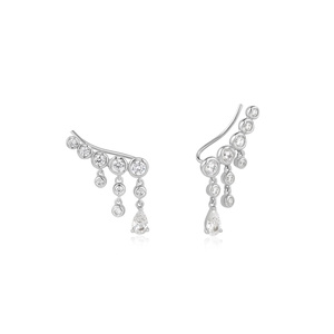 Pendientes de oro de 14k con circonitas cúbicas de corte pera y redondo, tipo climber, pendientes de moda, venta al por mayor, pendientes de diamante minimalistas y delicados - Product Image 3