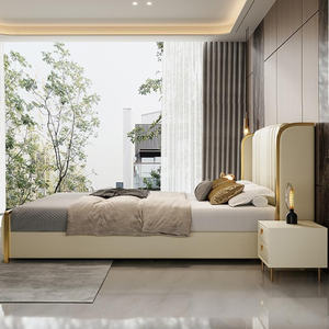 Meubles <span class=keywords><strong>de</strong></span> chambre à coucher <span class=keywords><strong>Lit</strong></span> <span class=keywords><strong>de</strong></span> luxe Queen King Size capitonné en acier inoxydable doré Tête <span class=keywords><strong>de</strong></span> <span class=keywords><strong>lit</strong></span> en cuir et <span class=keywords><strong>tissu</strong></span> <span class=keywords><strong>Lit</strong></span> confortable et doux - Product Image 4