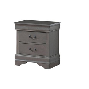 Table de chevet grise Louis Philippe en bois massif, construction à queue de pie anglaise, poignées suspendues en nickel antique - Product Image 5